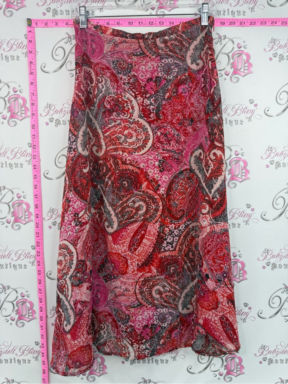 Plum skirt red pink white black Paisley Midi Skirt in Pink and Red